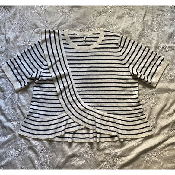 Joie Sweater Striped Jayni Wool Cashmere Top Sz L Short Sleeves Ruffles Crew - Picture 4 of 15